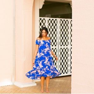 NWT Ava Sky Fighting Eel Dress Maile Blue Poinsettia Size XS